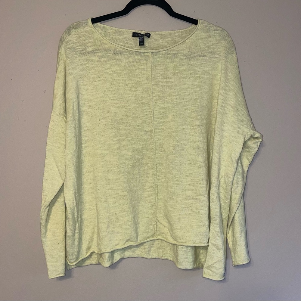 Eileen Fisher Sweater Yellow/Green Organic Linen Blend - READ DESCRIPTION